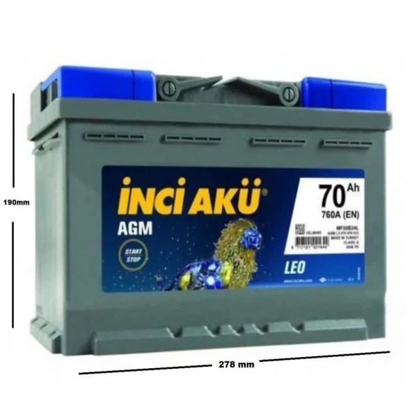 İnci Leo AGM 12V 70Ah 760A (EN) Akü