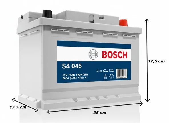 Bosch S4 045 12V 71Ah 670A (EN) Basık Tip Akü (Opel-Ford Gibi)