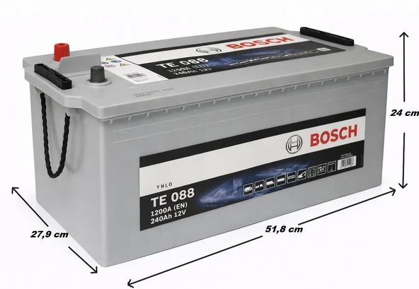 Bosch TE 088 240 Ah 1200A (EN) EFB Akü ölçülü Bosch TE 088 EFB 240Ah 1200A (EN) Akü