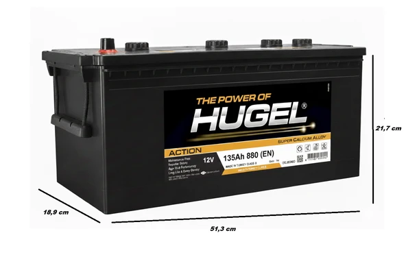Hugel 12V 135Ah 880A (EN) İnci Akü Üretimi Akü