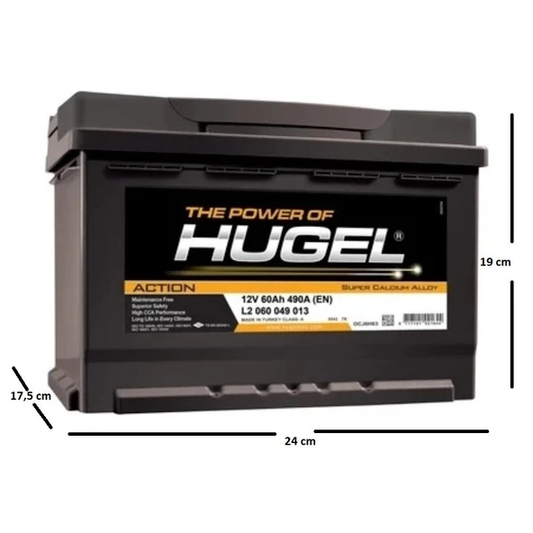 Hugel 12V 60Ah 490A (EN) İnci Akü Üretimi Akü