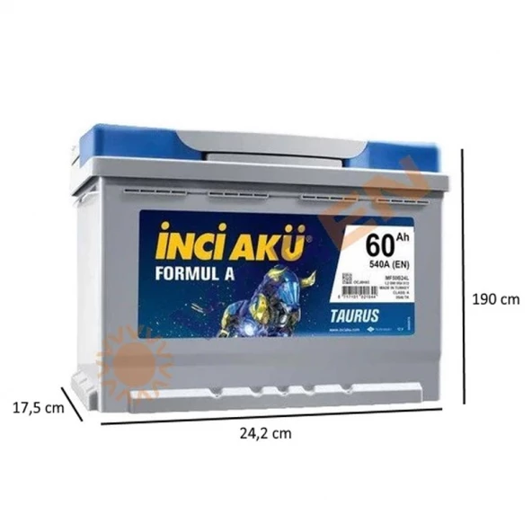 İNCİ 60 ÖLÇÜLÜ İnci Formul A Taurus 12V 60Ah 540A (EN) Akü