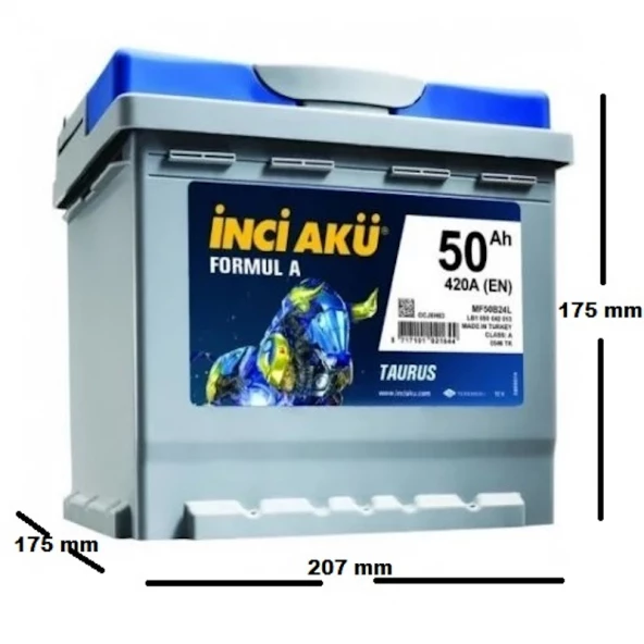 İnci Taurus 12V 50Ah 420A (EN) Basık Kare Tip Akü