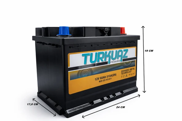 Turkuaz 12V 60Ah 490A (EN) Yiğit Akü Üretimi Akü