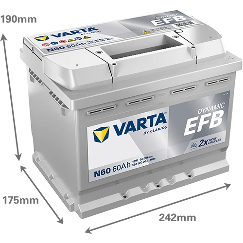 Varta Blue Dynamic N60 Start-Stop EFB 12 V 60 Ah 640 A Akü ÖLÇÜLÜ Varta Blue Dynamic EFB N60 12V 60Ah 640A (EN) Akü