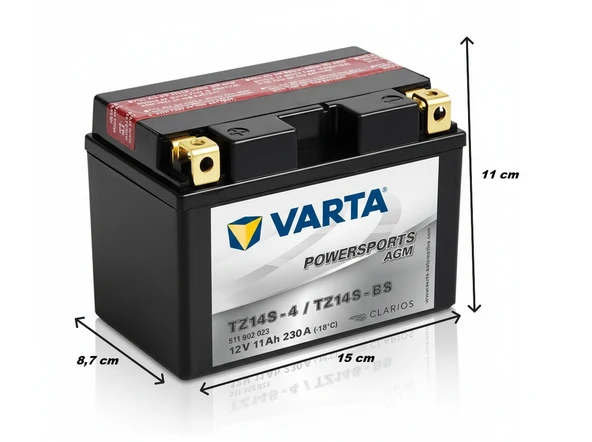 Varta Powersports AGM TTZ14S 12 V 11 Ah Motosiklet Aküsü ÖLÇÜLÜ Varta Powersports AGM TTZ14S 12V 11Ah Motosiklet Aküsü