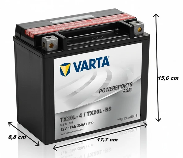 Varta Powersports AGM YTX20L-BS 12V 18Ah 250A (EN) Motosiklet Aküsü