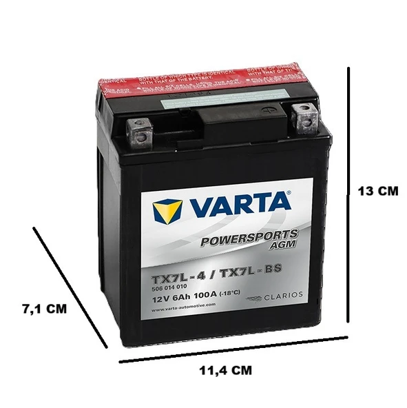 Varta Powersports AGM YTX7L-BS 12 V 6 Ah Motosiklet Aküsü ÖLÇÜLÜ Varta Powersports AGM YTX7L-BS 12V 6Ah Motosiklet Aküsü