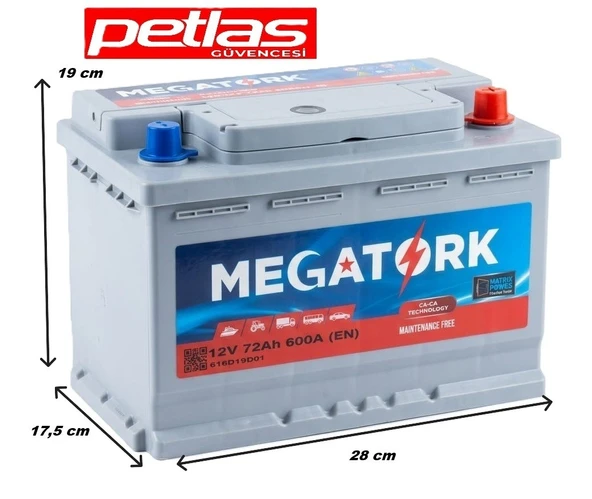 Megatork 12V 72Ah 590A (EN) Petlas Grubu Ürünü Akü