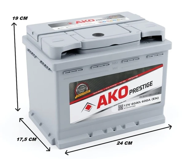 AKO Prestige (PETLAS ÜRETİMİ) 12 V 60 Ah 600 A (EN) EFB Start-Stop Akü