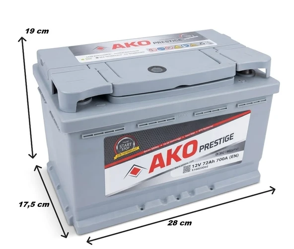 AKO Prestige 12 V 72 Ah 700 A (EN) EFB Start-Stop Akü ÖLÇÜLÜ 4340 AKO Prestige (PETLAS ÜRETİMİ) 12 V 72 Ah 700 A (EN) EFB Start-Stop Akü